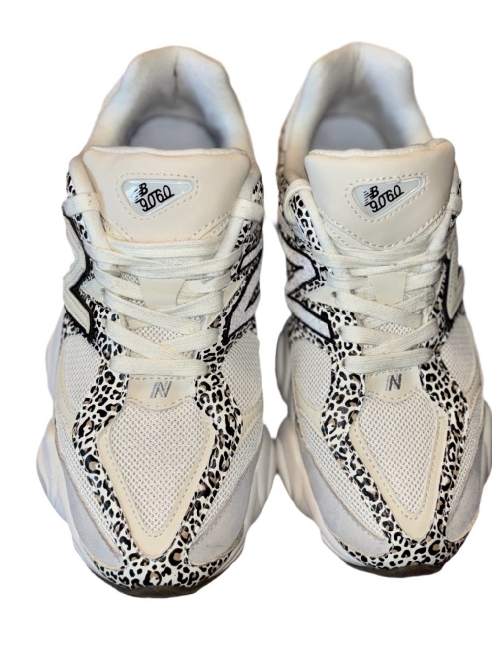 New Balance Women's White Sneakers with Black Leopard Accents